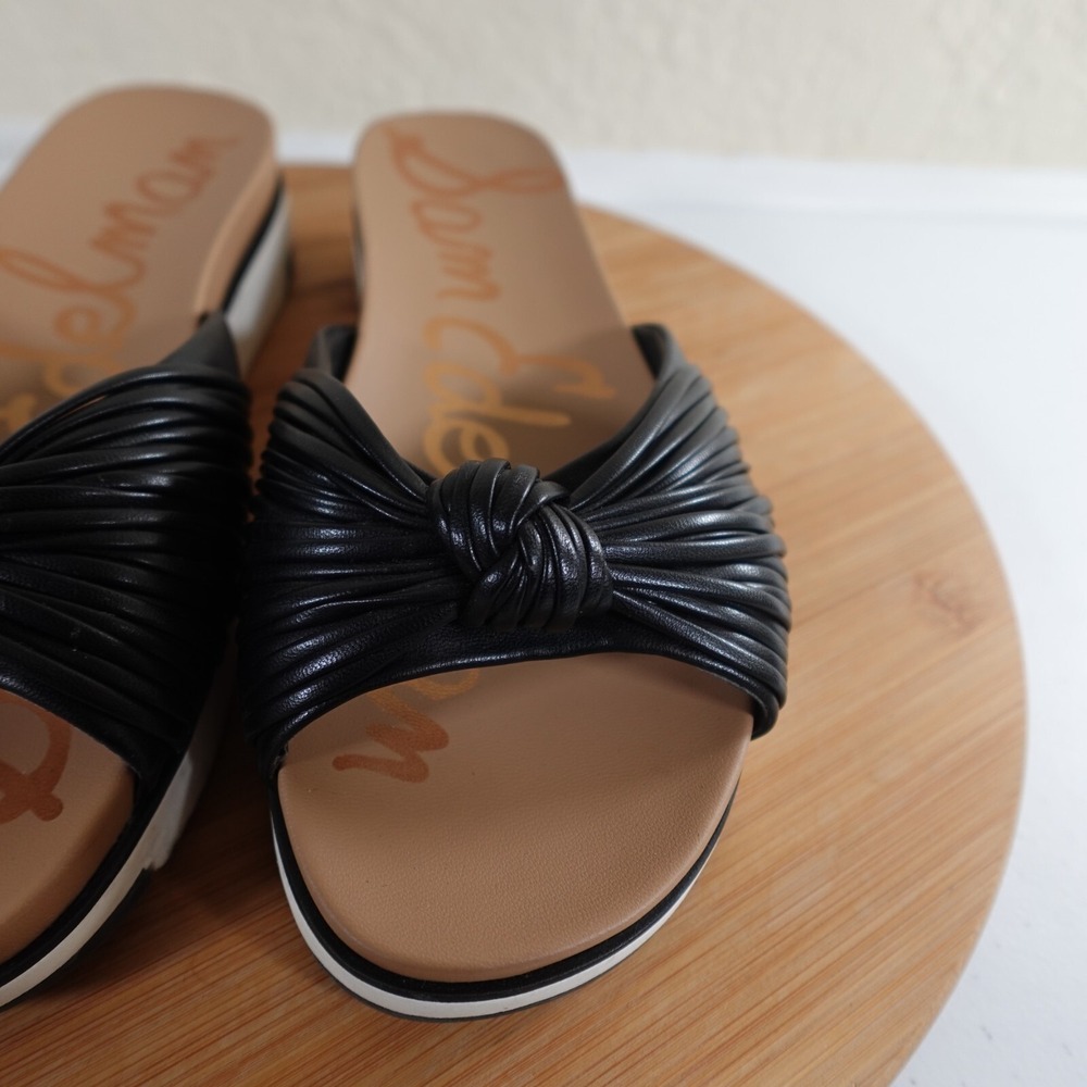 Sam Edelman Womens 7 Adriel Slide Sandals Black Vegan Leather Platform Knotted - Picture 5 of 12